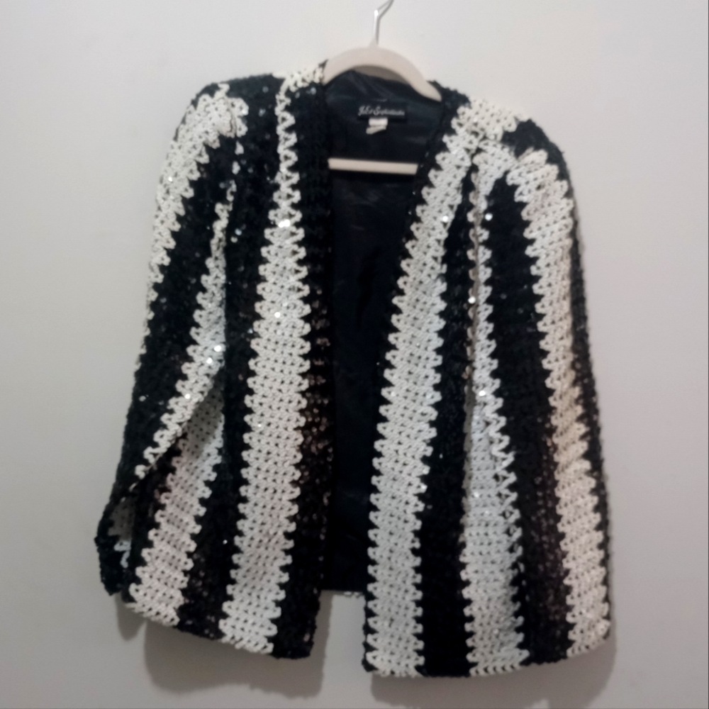 JoEd Sophisticates Vintage 70s Women Size S Disco Jacket Sequint Black and White